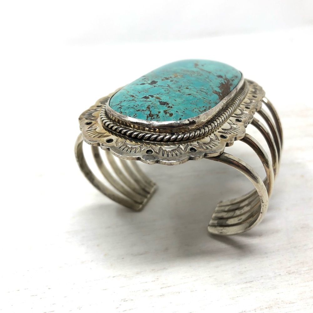 NAVAJO turquoise Sterling silver cuff, 112.7g - Picture 5 of 17